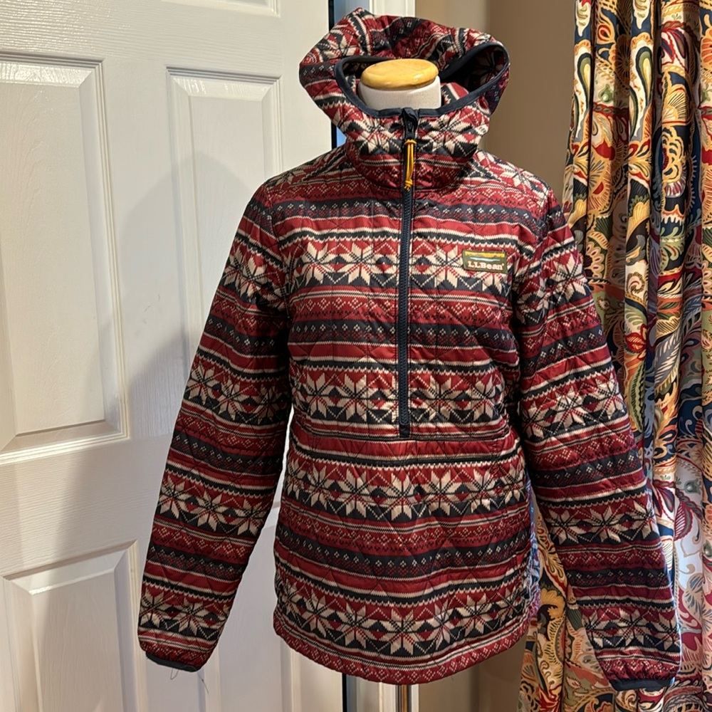 LL Bean Primaloft Hooded 3/4 zip puffer
